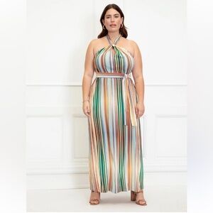 ELOQUII Elements Women's Plus Size Multicolor Strips Printed Halter Dress 18-20